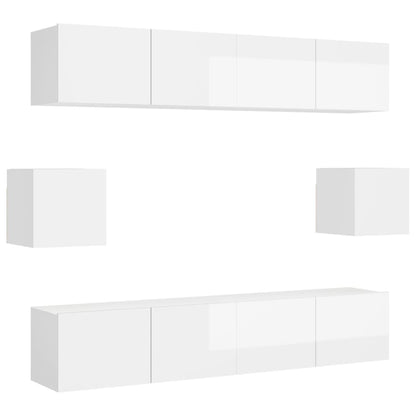 6 Piece TV Cabinet Set High Gloss White Engineered Wood