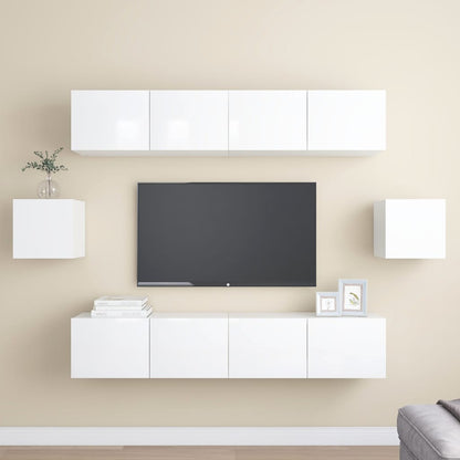 6 Piece TV Cabinet Set High Gloss White Engineered Wood