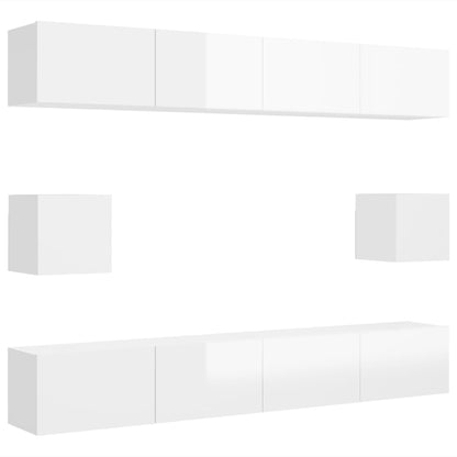 6 Piece TV Cabinet Set High Gloss White Engineered Wood