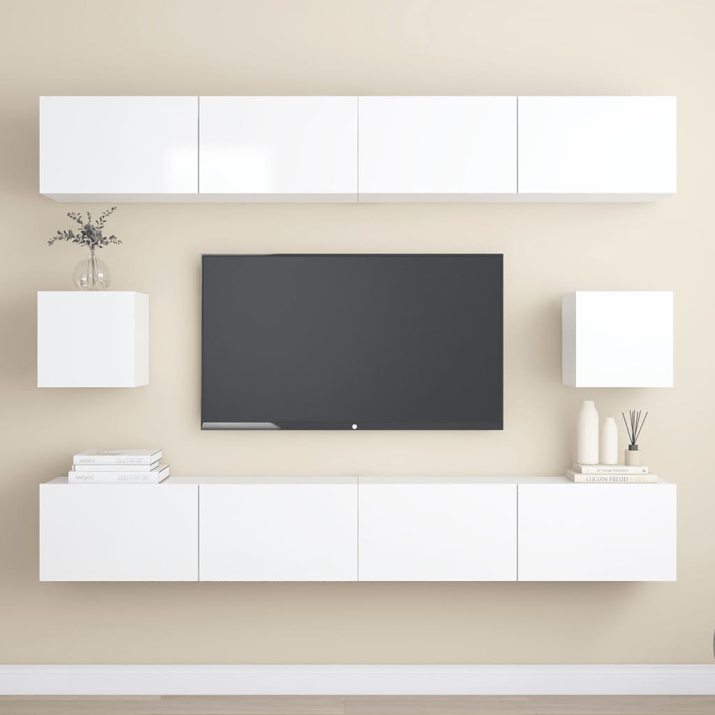 6 Piece TV Cabinet Set High Gloss White Engineered Wood