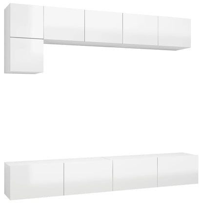 5 Piece TV Cabinet Set High Gloss White Engineered Wood