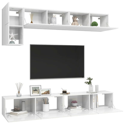 5 Piece TV Cabinet Set High Gloss White Engineered Wood