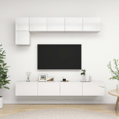 5 Piece TV Cabinet Set High Gloss White Engineered Wood