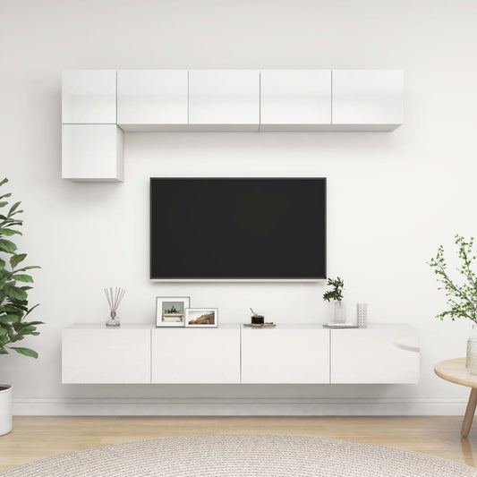 5 Piece TV Cabinet Set High Gloss White Engineered Wood