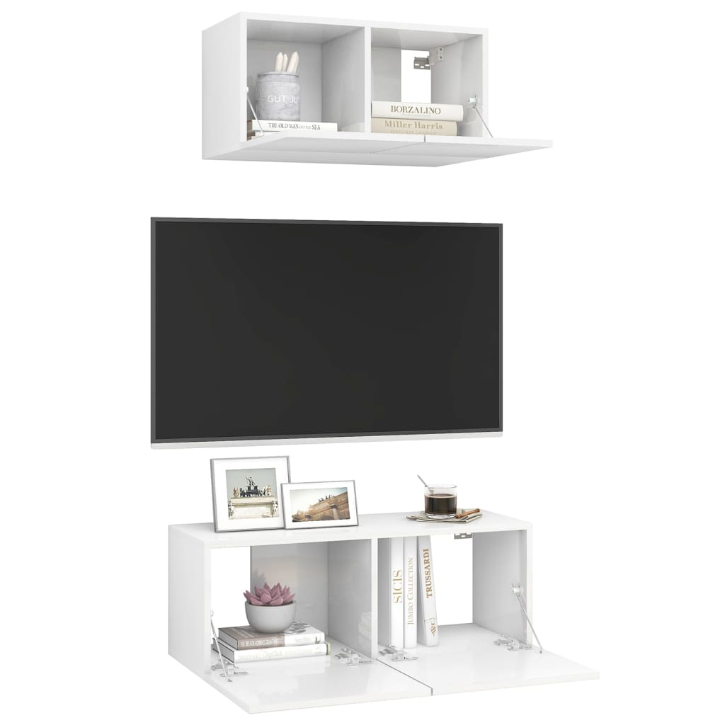 2 Piece TV Cabinet Set High Gloss White Engineered Wood