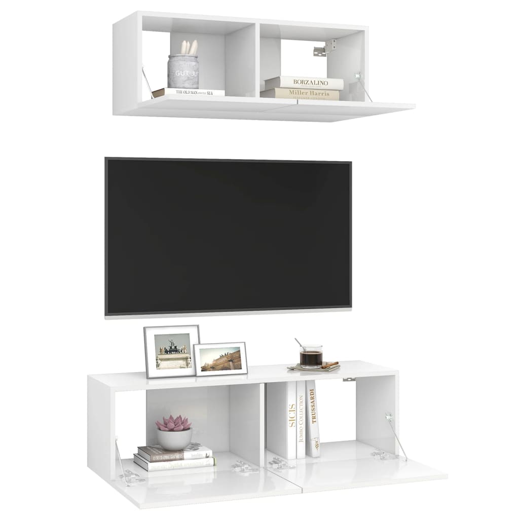 2 Piece TV Cabinet Set High Gloss White Engineered Wood