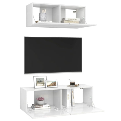 2 Piece TV Cabinet Set High Gloss White Engineered Wood