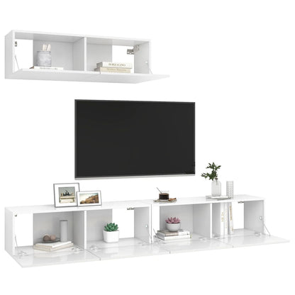 TV Cabinets 3 pcs High Gloss White Engineered Wood