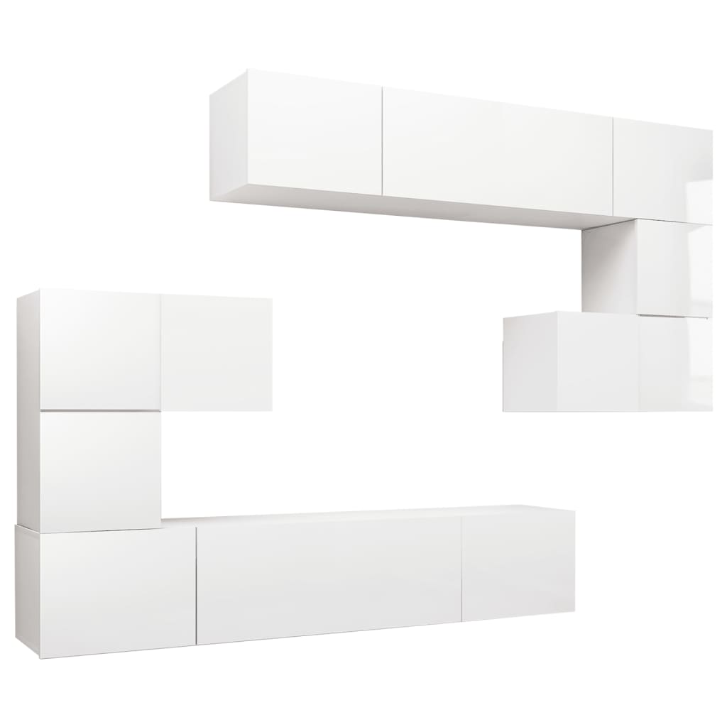 8 Piece TV Cabinet Set High Gloss White Engineered Wood