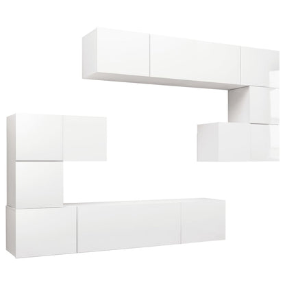 8 Piece TV Cabinet Set High Gloss White Engineered Wood