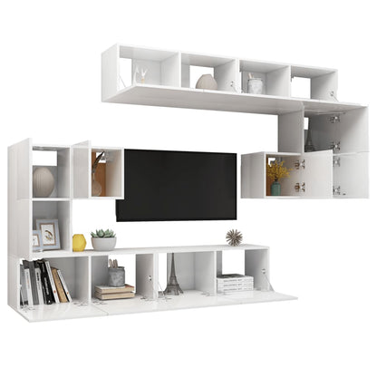 8 Piece TV Cabinet Set High Gloss White Engineered Wood