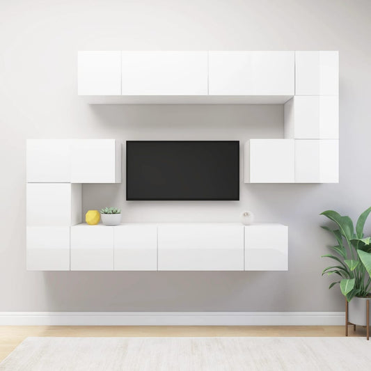 10 Piece TV Cabinet Set High Gloss White Engineered Wood