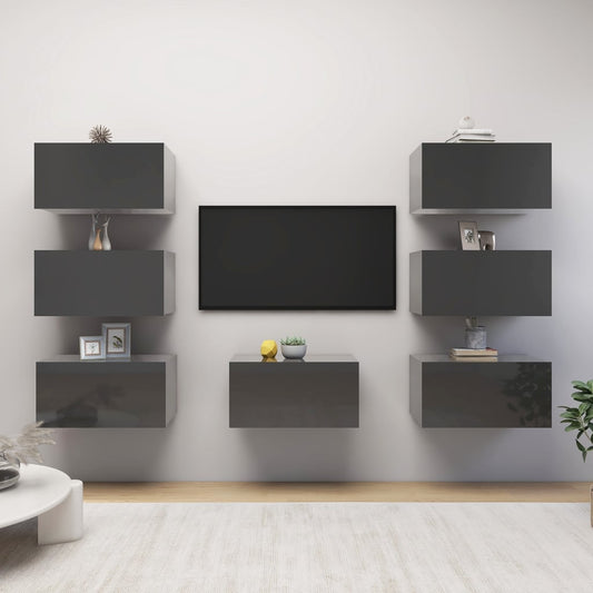 TV Cabinets 7 pcs High Gloss Grey 30.5x30x60 cm Engineered Wood