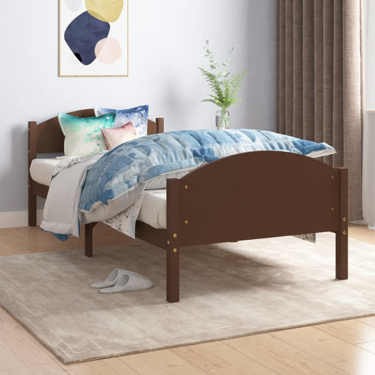 Bed Frame without Mattress Dark Brown Solid Pine Wood 100x200 cm