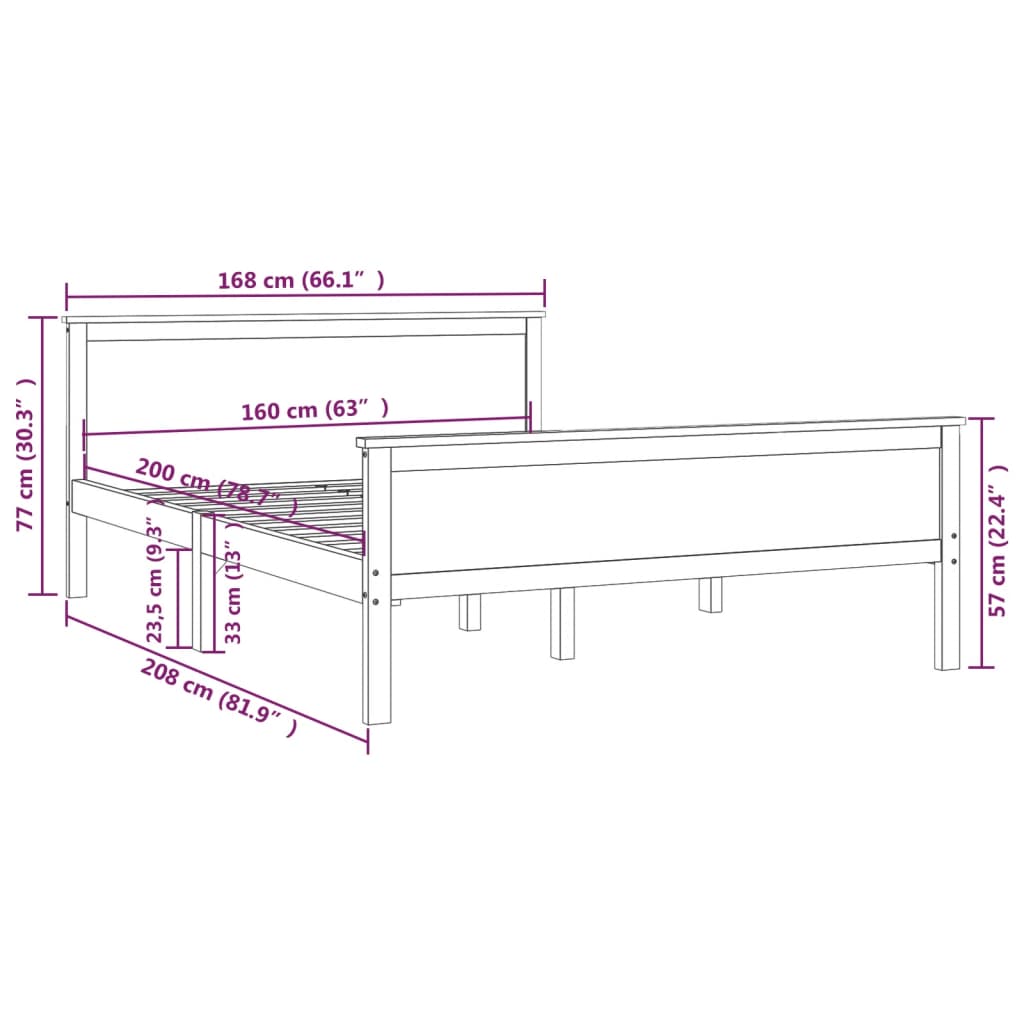 Bed Frame without Mattress Solid Wood Pine 160x200 cm