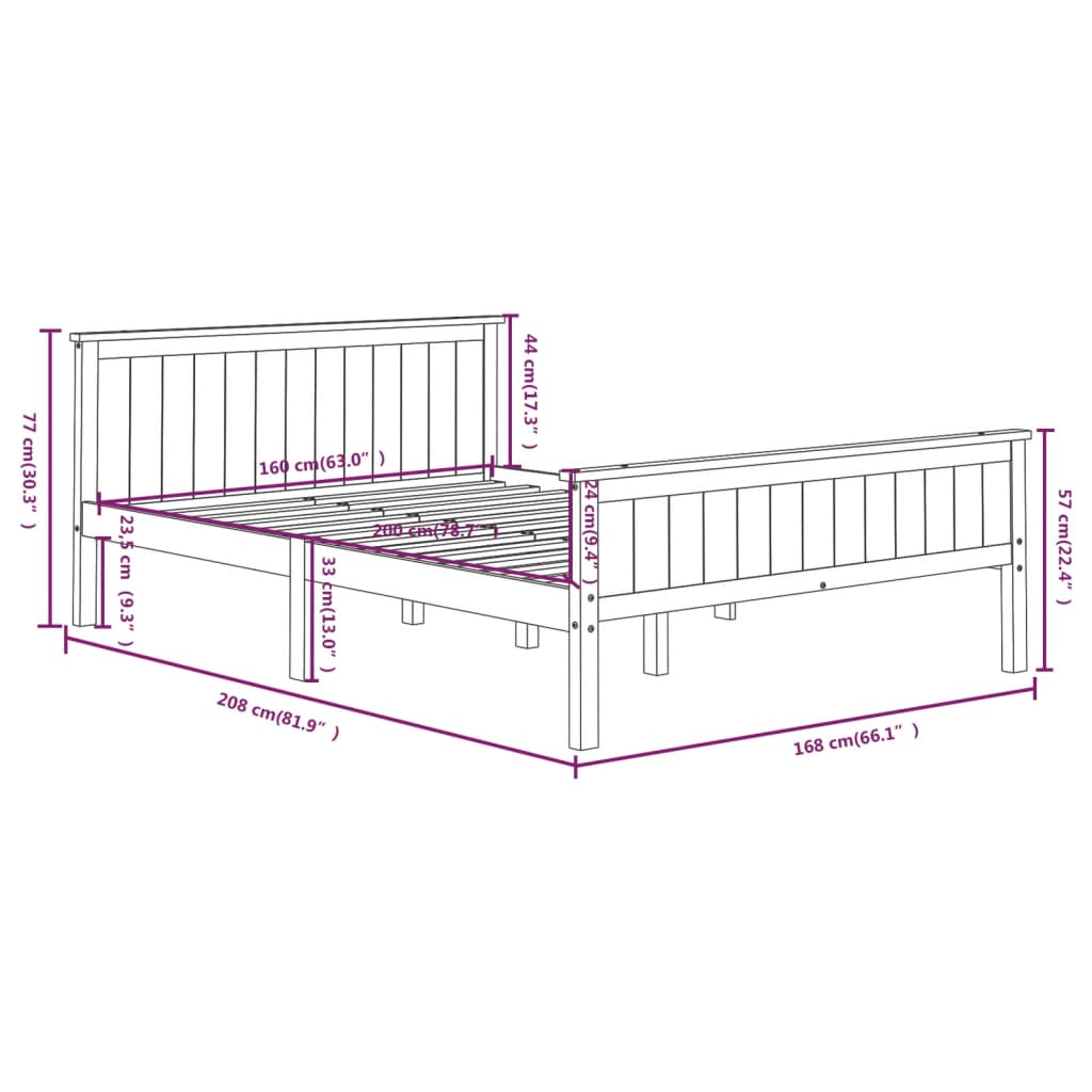 Bed Frame without Mattress White Solid Wood Pine 160x200 cm