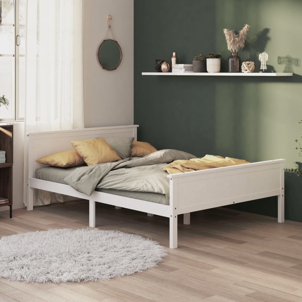 Bed Frame without Mattress White Solid Wood Pine 160x200 cm