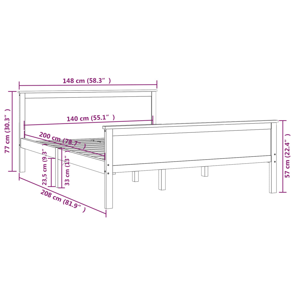 Bed Frame without Mattress Honey Brown Solid Wood Pine 140x200 cm