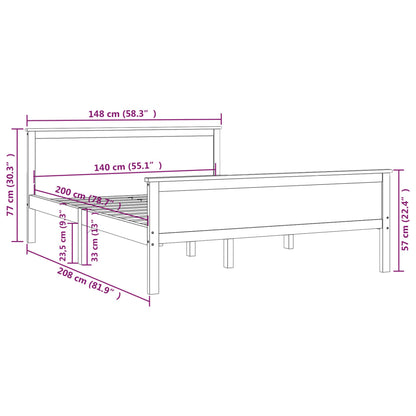 Bed Frame without Mattress Honey Brown Solid Wood Pine 140x200 cm