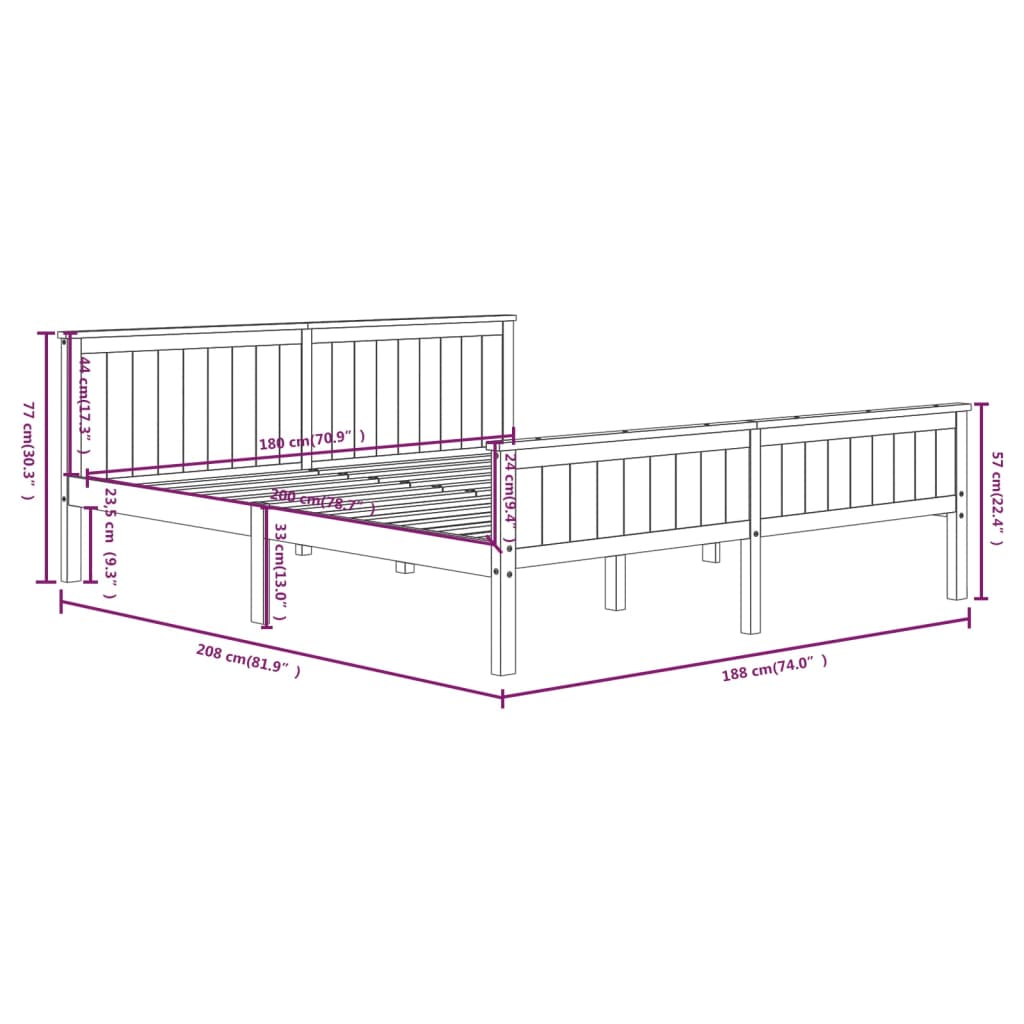 Bed Frame without Mattress Dark Brown Solid Wood Pine 180x200 cm Super King