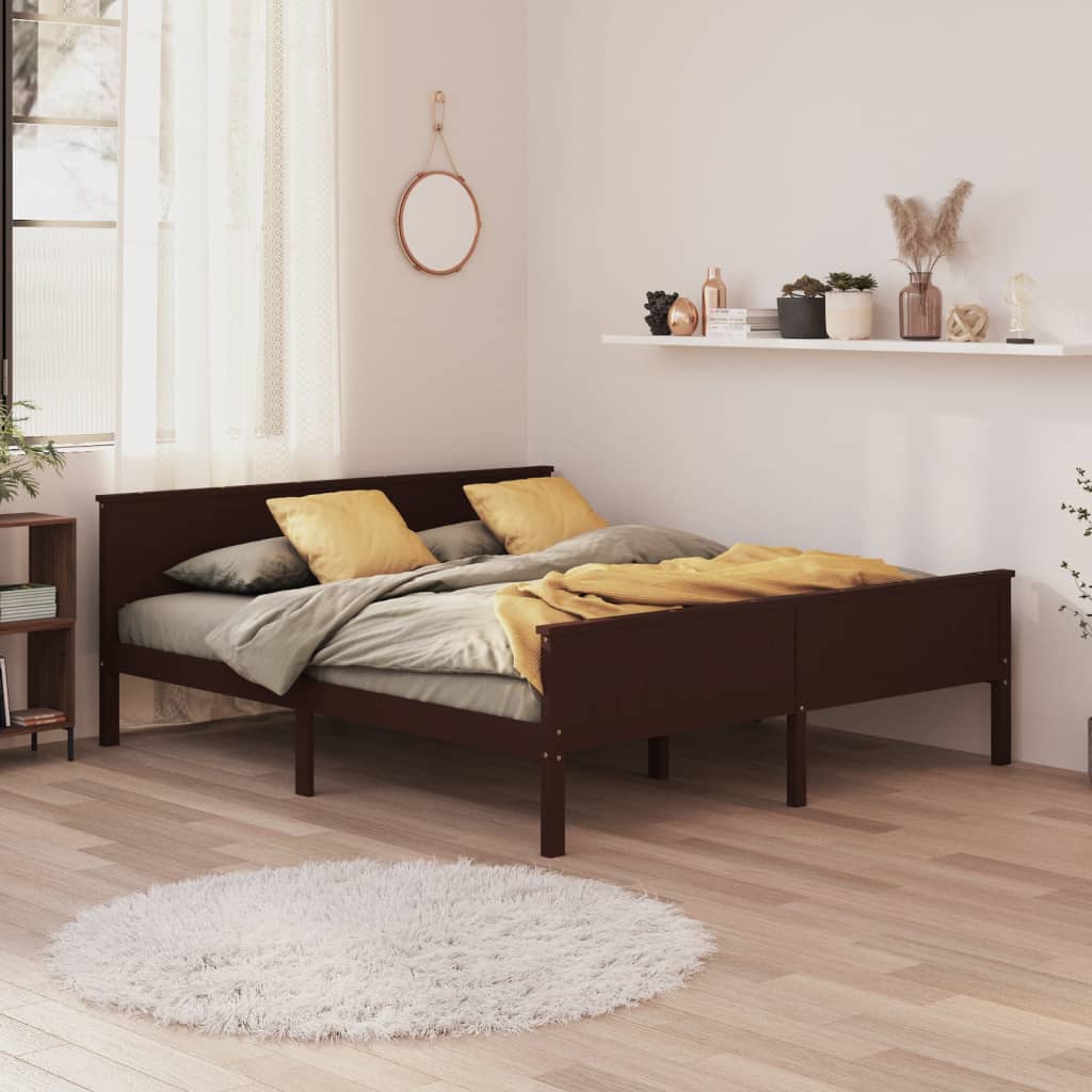 Bed Frame without Mattress Dark Brown Solid Wood Pine 180x200 cm Super King