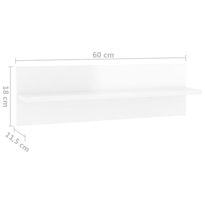 Wall Shelf 2 pcs High Gloss White 60x11.5x18cm Engineered Wood