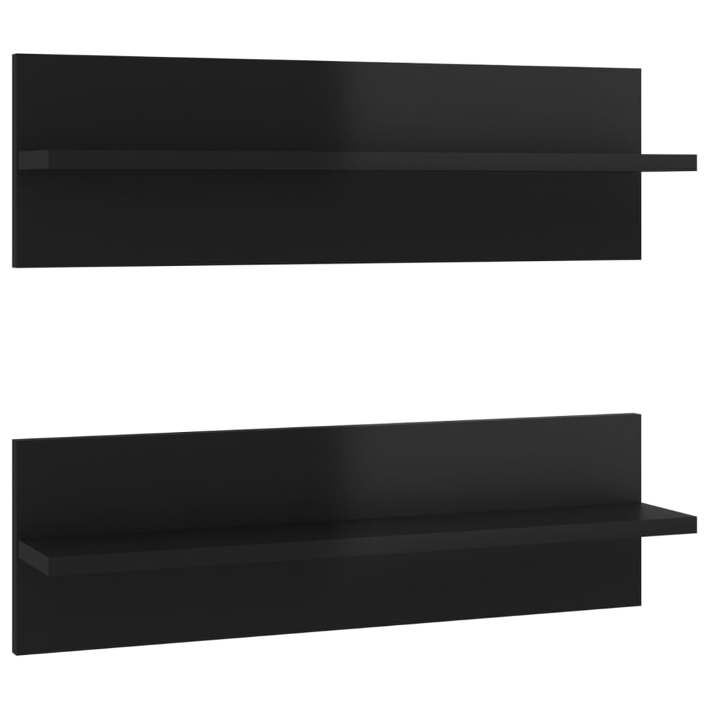 Wall Shelf 2 pcs High Gloss Black 60x11.5x18cm Engineered Wood