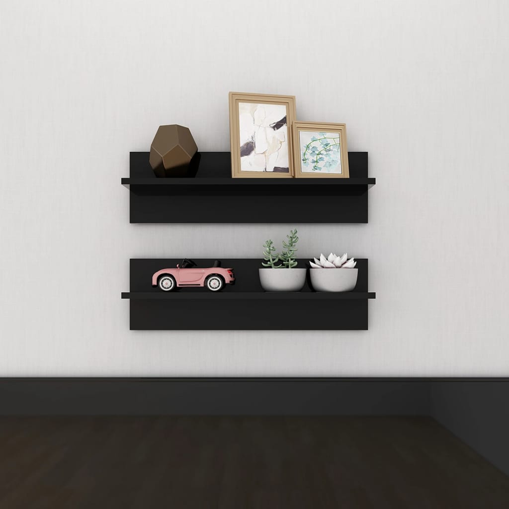 Wall Shelf 2 pcs High Gloss Black 60x11.5x18cm Engineered Wood