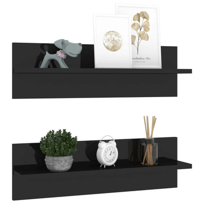 Wall Shelf 2 pcs High Gloss Black 60x11.5x18cm Engineered Wood