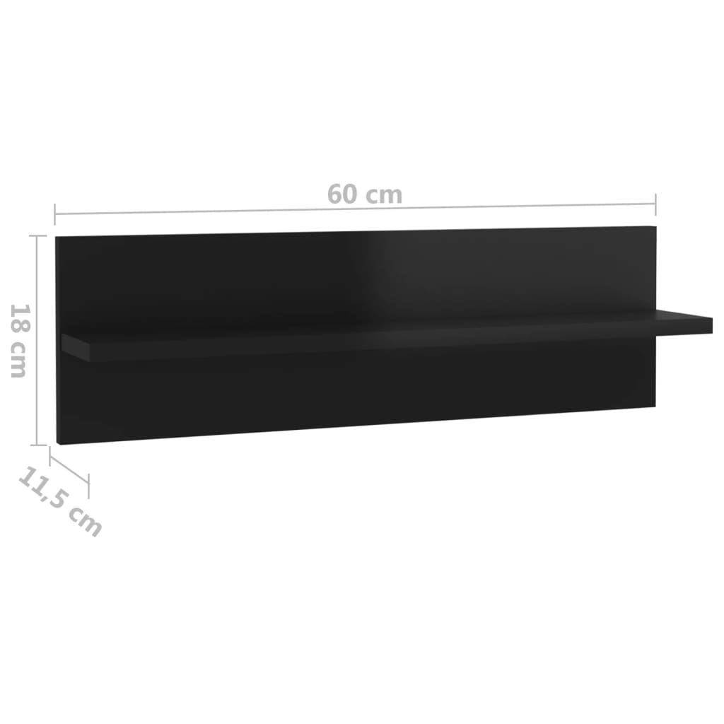 Wall Shelf 2 pcs High Gloss Black 60x11.5x18cm Engineered Wood