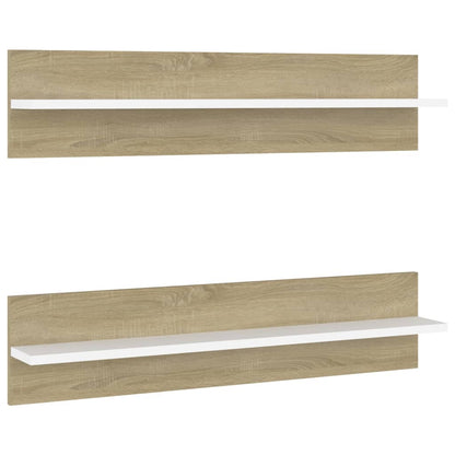 Wall Shelf 2 pcs White and Sonoma Oak 80x11.5x18 cm Engineered Wood