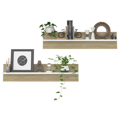 Wall Shelf 2 pcs White and Sonoma Oak 80x11.5x18 cm Engineered Wood