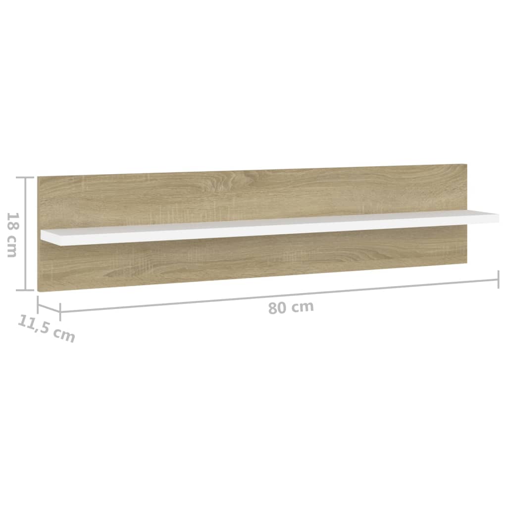 Wall Shelf 2 pcs White and Sonoma Oak 80x11.5x18 cm Engineered Wood