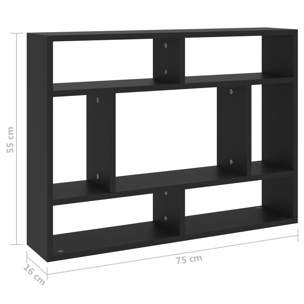 Wall Shelf Black 75x16x55 cm Engineered Wood