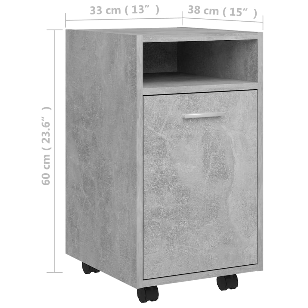 Side Cabinet with Wheels Concrete Grey 33x38x60 cm Engineered Wood