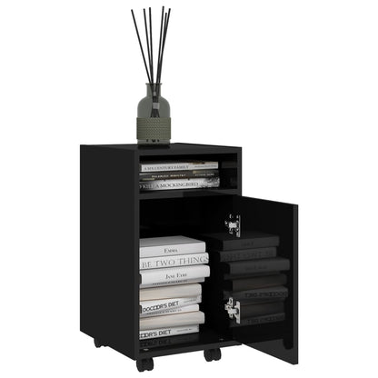 Side Cabinet with Wheels High Gloss Black 33x38x60 cm Engineered Wood