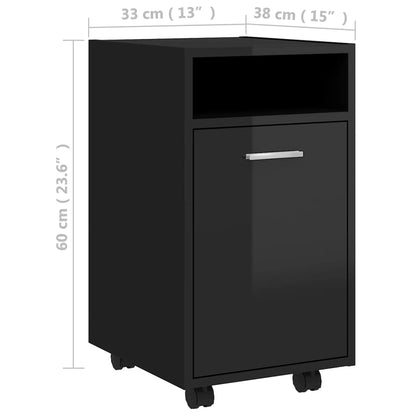 Side Cabinet with Wheels High Gloss Black 33x38x60 cm Engineered Wood