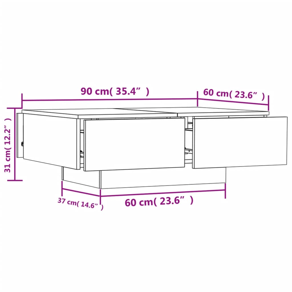 Coffee Table Sonoma Oak 90x60x31 cm Engineered Wood