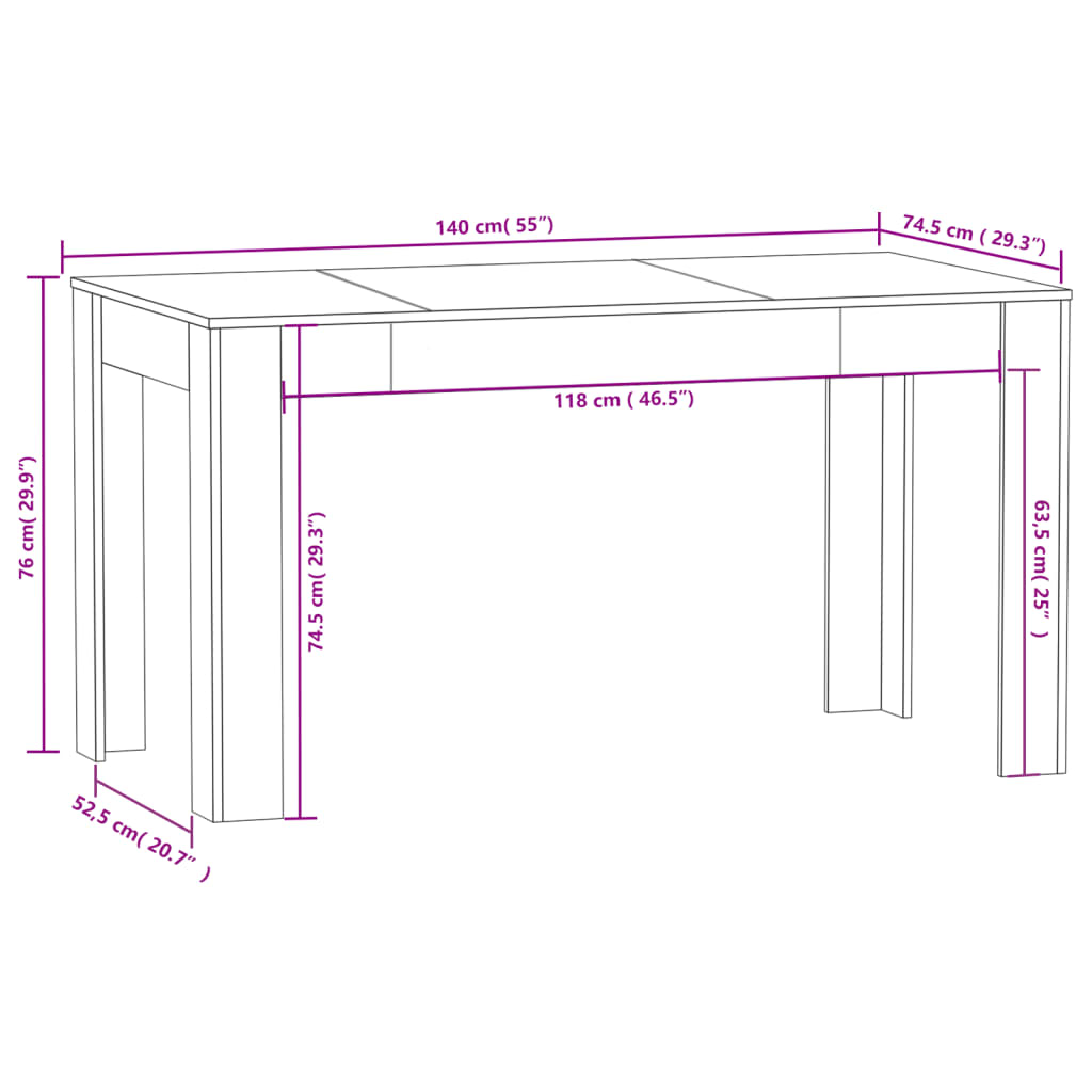 Dining Table Grey 140x74.5x76 cm Engineered Wood