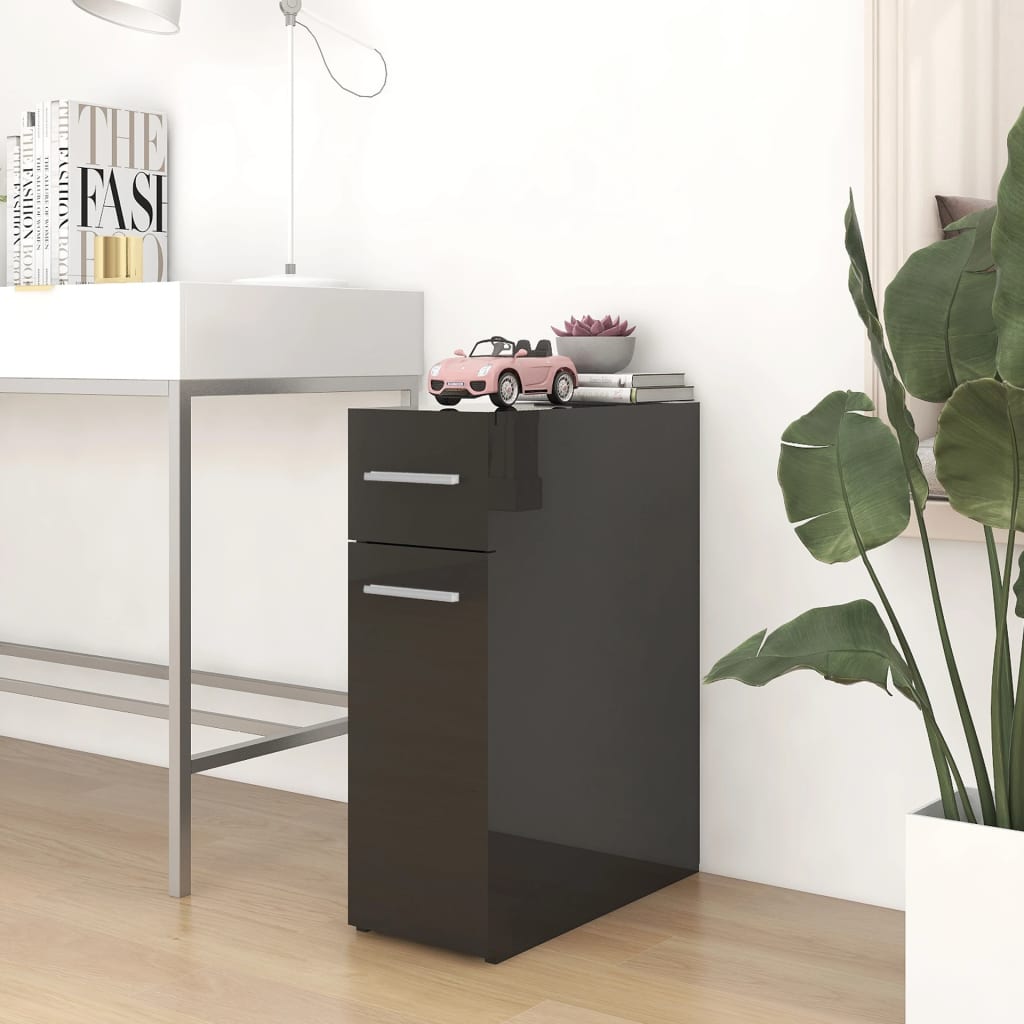 Apothecary Cabinet High Gloss Black 20x45.5x60 cm Engineered Wood