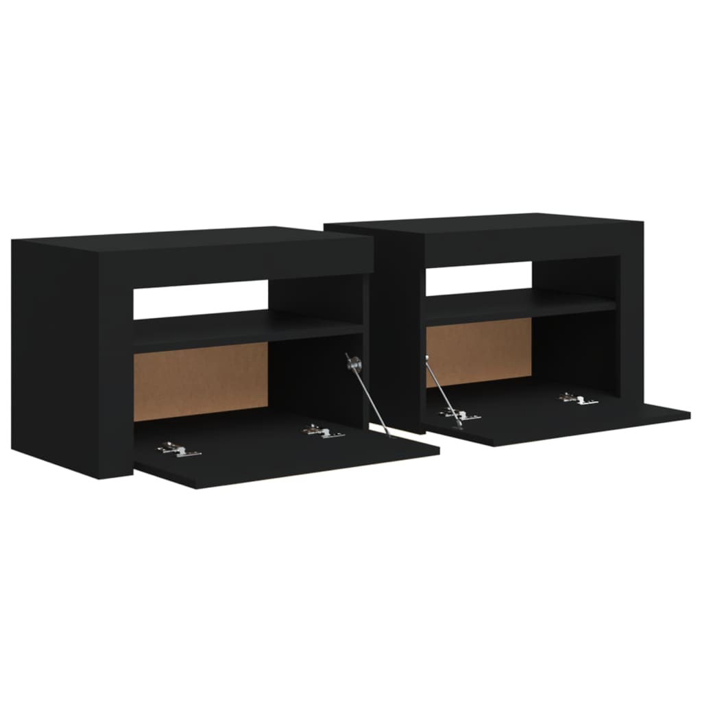 Bedside Cabinets 2 pcs with LEDs Black 60x35x40 cm