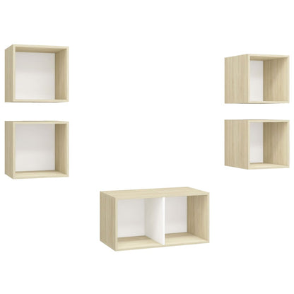 5 Piece TV Cabinet Set White and Sonoma Oak Engineered Wood