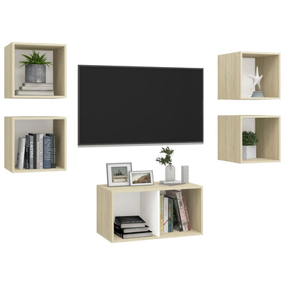 5 Piece TV Cabinet Set White and Sonoma Oak Engineered Wood