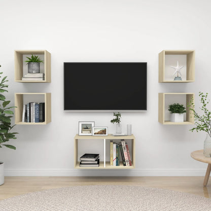 5 Piece TV Cabinet Set White and Sonoma Oak Engineered Wood