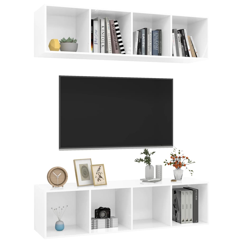 Wall-mounted TV Cabinets 2 pcs High Gloss White Engineered Wood