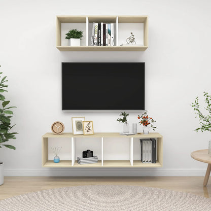 2 Piece TV Cabinet Set White and Sonoma Oak Engineered Wood