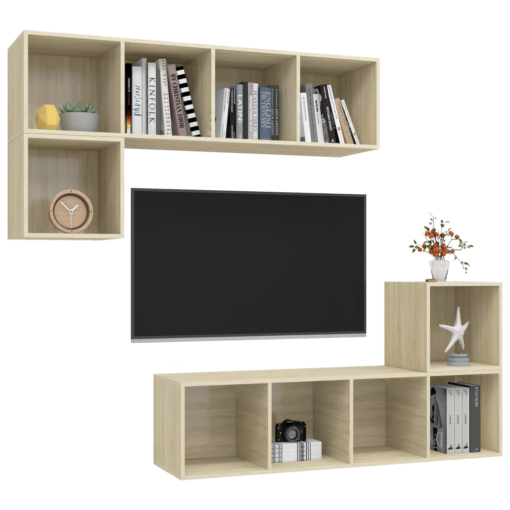 4 Piece TV Cabinet Set Sonoma Oak Engineered Wood