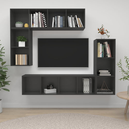 4 Piece TV Cabinet Set Grey Engineered Wood