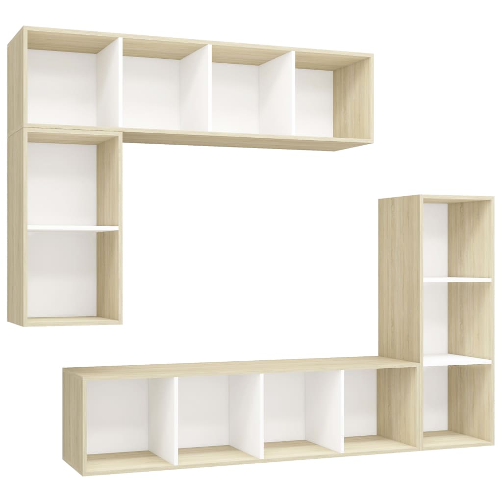 4 Piece TV Cabinet Set White and Sonoma Oak Engineered Wood