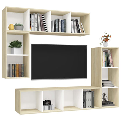 4 Piece TV Cabinet Set White and Sonoma Oak Engineered Wood